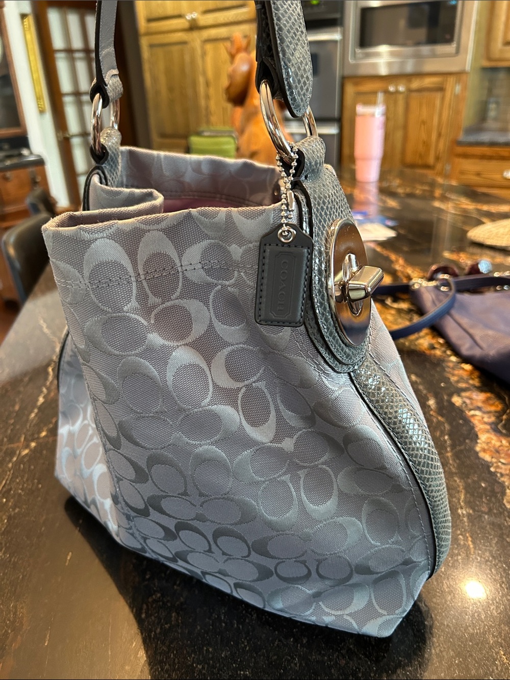 Y2K Coach Light Gray Signature Jacquard Shoulder Bag mint condition like new
